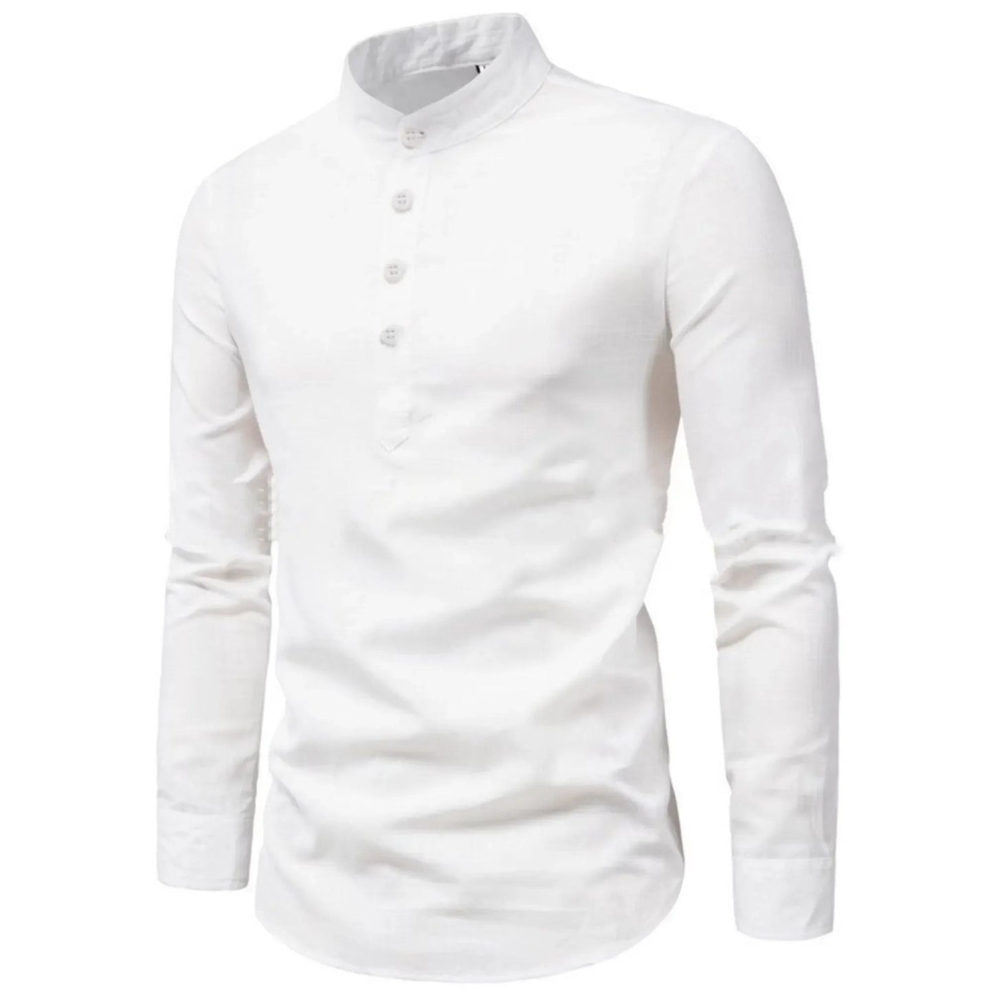 Casual Men Loose Shirt Autumn Shirt Fashion Stand Up Collar Cotton Long Sleeve Solid Color Stock 2023 Men Clothes - 7DAY'S