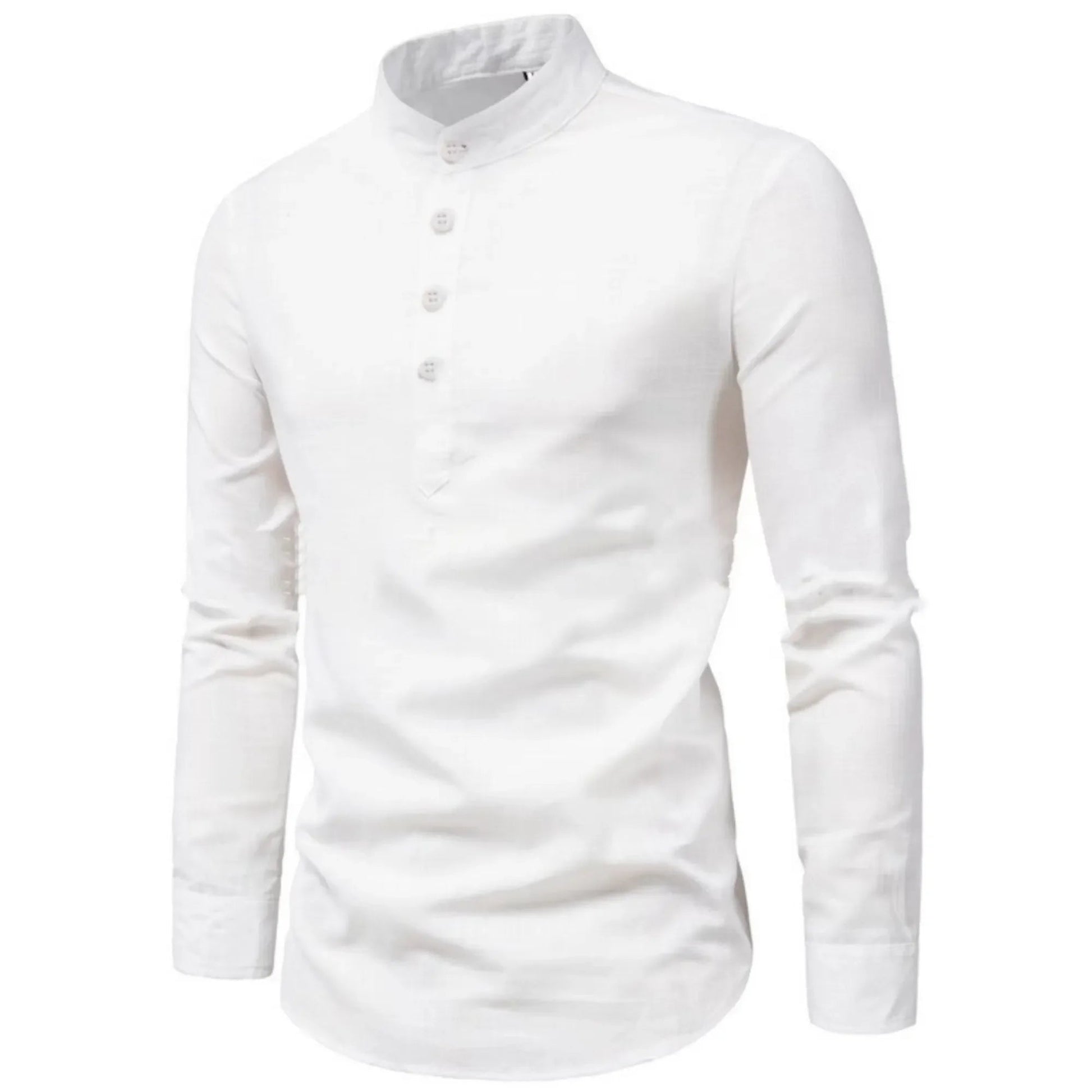 Casual Men Loose Shirt Autumn Shirt Fashion Stand Up Collar Cotton Long Sleeve Solid Color Stock 2023 Men Clothes - 7DAY'S