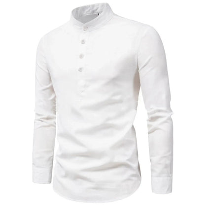 Casual Men Loose Shirt Autumn Shirt Fashion Stand Up Collar Cotton Long Sleeve Solid Color Stock 2023 Men Clothes - 7DAY'S