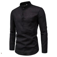 Casual Men Loose Shirt Autumn Shirt Fashion Stand Up Collar Cotton Long Sleeve Solid Color Stock 2023 Men Clothes - 7DAY'S