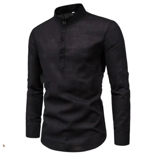 Casual Men Loose Shirt Autumn Shirt Fashion Stand Up Collar Cotton Long Sleeve Solid Color Stock 2023 Men Clothes - 7DAY'S