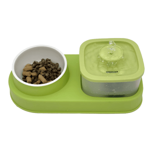 Cat Water Dispenser and Feeding Bowl 2-in-1, Dry and wet separation automatic water dispenser Sturdy cat feeding bowl Cat and dog feeding supplies easy to clean flow design Christmas gift