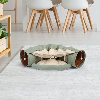 Cat's Telescopic Tunnel Cushioned Bed Pet Nest Teasing Balls Zipper Connection Feline Supplies, Bright Green XH - 7DAY'S