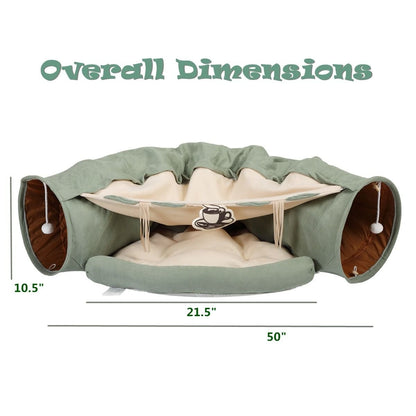 Cat's Telescopic Tunnel Cushioned Bed Pet Nest Teasing Balls Zipper Connection Feline Supplies, Bright Green XH - 7DAY'S