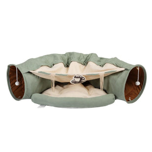 Cat's Telescopic Tunnel Cushioned Bed Pet Nest Teasing Balls Zipper Connection Feline Supplies, Bright Green XH - 7DAY'S
