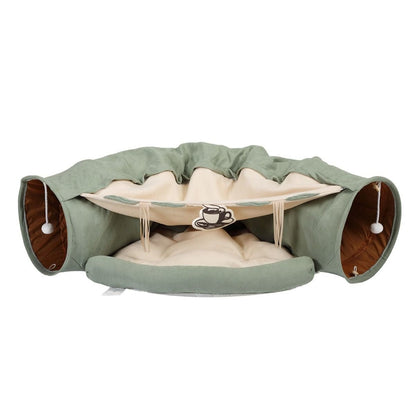 Cat's Telescopic Tunnel Cushioned Bed Pet Nest Teasing Balls Zipper Connection Feline Supplies, Bright Green XH - 7DAY'S