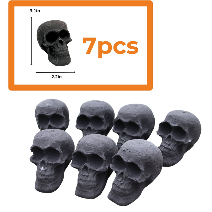 Ceramic Skulls for Fire Pit, Outdoor Fire Tables, 7pcs Reusable Spooky Imitated Human Skull Gas Log for Party, Bonfire,Campfires,Fireplaces, 3.1 inch - 7DAY'S