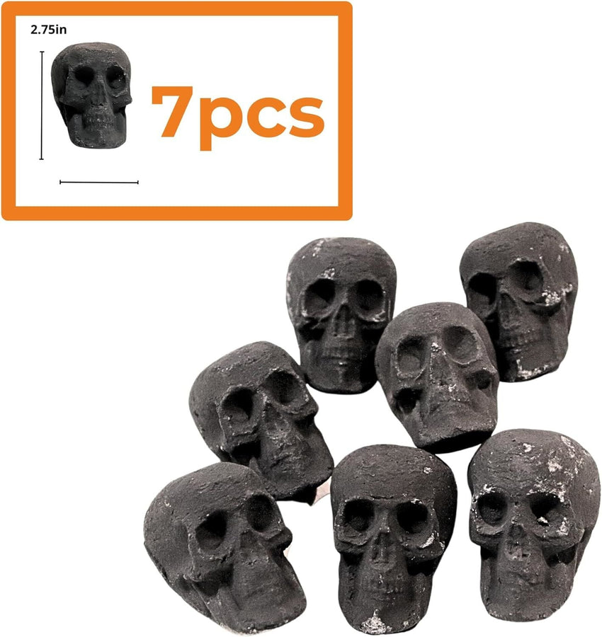 Ceramic Skulls for Fire Pit, Outdoor Fire Tables, 7pcs Reusable Spooky Imitated Human Skull Gas Log for Party, Bonfire,Campfires,Fireplaces, 3.1 inch - 7DAY'S