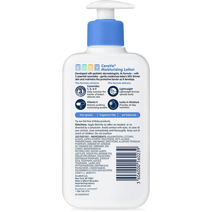 CeraVe Baby Lotion, Gentle Baby Skin Care with Ceramides, Niacinamide & Vitamin E, Fragrance, Paraben, Dye & Phthalates Free, Lightweight Moisturizer, 8 Ounce, Packaging May Vary - 7DAY'S