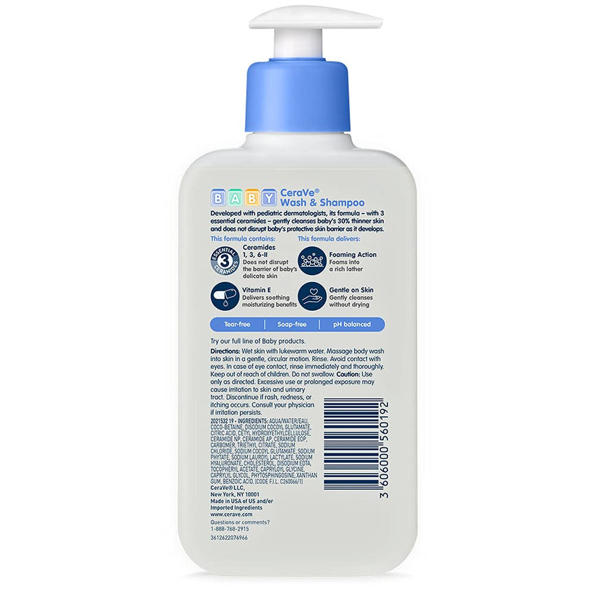 CeraVe Baby Wash & Shampoo, Fragrance, Paraben, & Sulfate Free Shampoo for Tear - Free Baby Bath Time, 8 Ounce - 7DAY'S