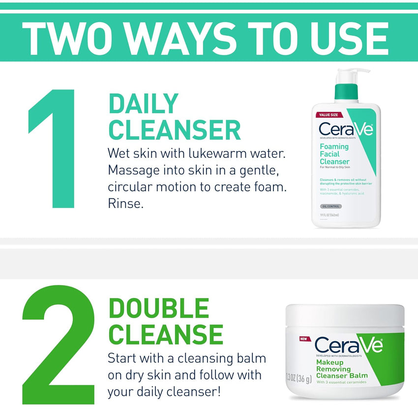 CeraVe Foaming Facial Cleanser, Daily Face Wash for Oily Skin, Hyaluronic Acid + Ceramides + Niacinamide, Fragrance Free & Paraben Free, Non - Drying Oil Control Face Wash, 16 Fluid Ounces - 7DAY'S