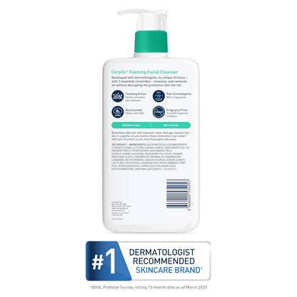CeraVe Foaming Facial Cleanser, Daily Face Wash for Oily Skin, Hyaluronic Acid + Ceramides + Niacinamide, Fragrance Free & Paraben Free, Non - Drying Oil Control Face Wash, 16 Fluid Ounces - 7DAY'S