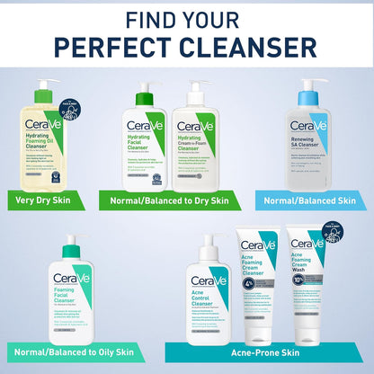 CeraVe Foaming Facial Cleanser, Daily Face Wash for Oily Skin, Hyaluronic Acid + Ceramides + Niacinamide, Fragrance Free & Paraben Free, Non - Drying Oil Control Face Wash, 16 Fluid Ounces - 7DAY'S