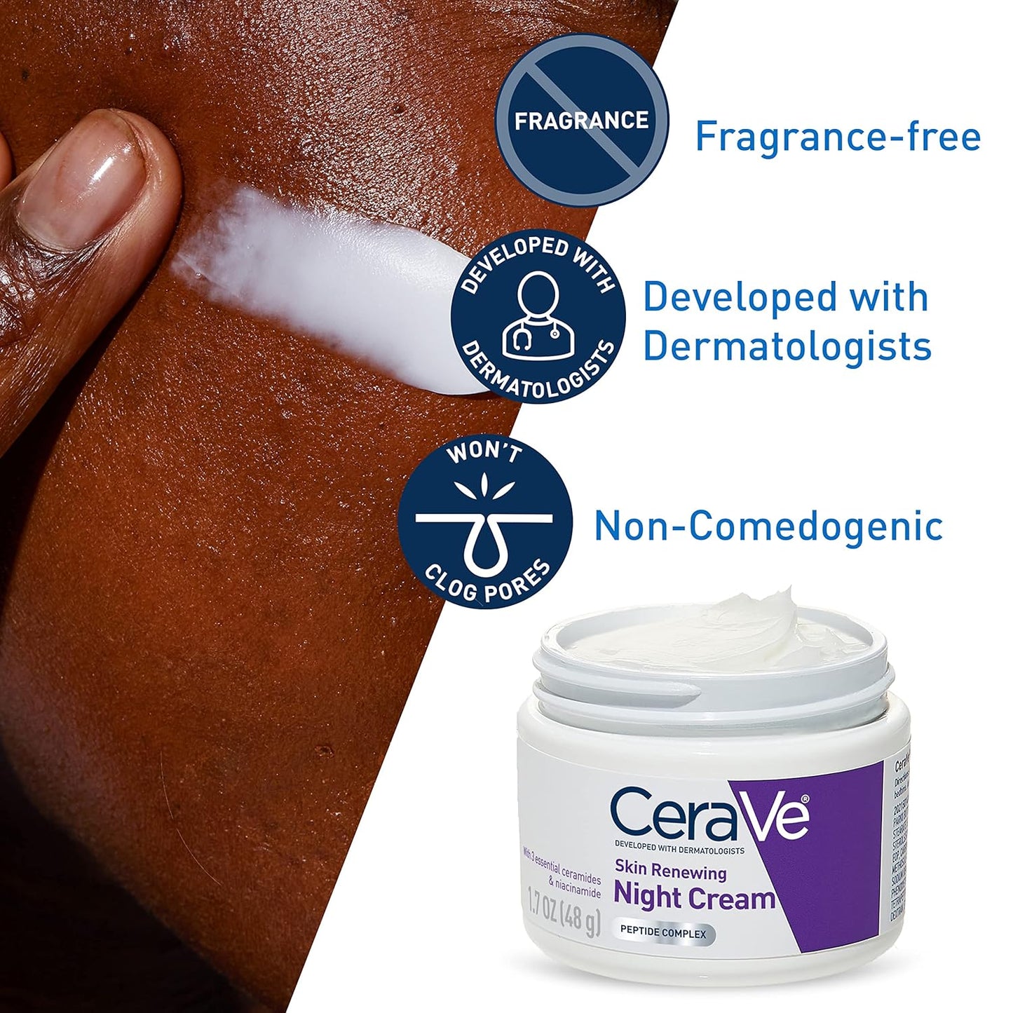 CeraVe Skin Renewing Night Cream, Niacinamide, Peptide Complex, and Hyaluronic Acid Moisturizer for Face, 1.7 Ounce, Packaging may Vary - 7DAY'S