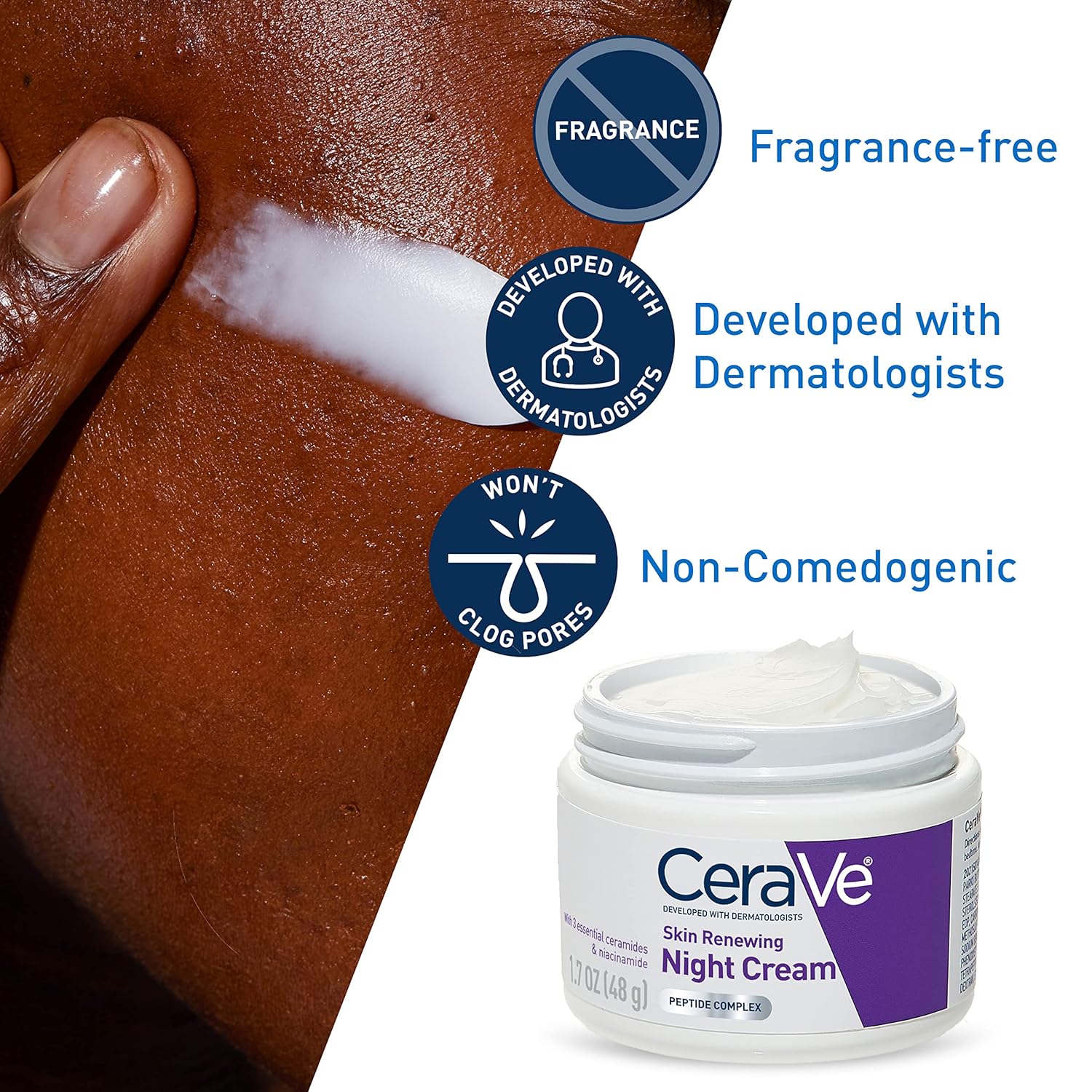 CeraVe Skin Renewing Night Cream, Niacinamide, Peptide Complex, and Hyaluronic Acid Moisturizer for Face, 1.7 Ounce, Packaging may Vary - 7DAY'S