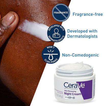 CeraVe Skin Renewing Night Cream, Niacinamide, Peptide Complex, and Hyaluronic Acid Moisturizer for Face, 1.7 Ounce, Packaging may Vary - 7DAY'S
