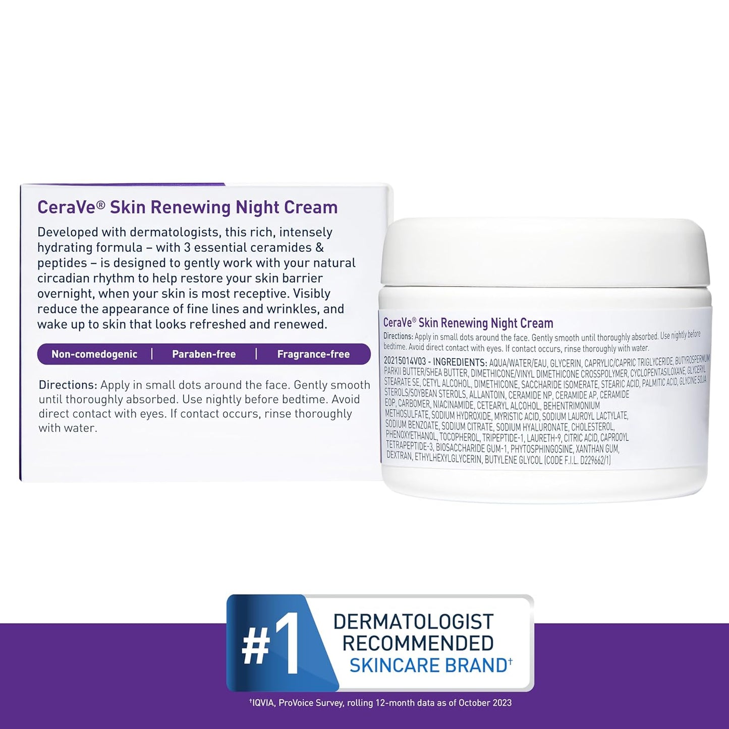 CeraVe Skin Renewing Night Cream, Niacinamide, Peptide Complex, and Hyaluronic Acid Moisturizer for Face, 1.7 Ounce, Packaging may Vary - 7DAY'S