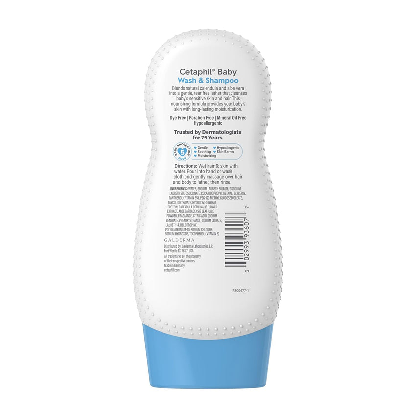 Cetaphil Baby Shampoo and Body Wash with Organic Calendula, Tear Free, Hypoallergenic, Ideal for Everyday Use, Dermatologist Tested, 7.8oz - 7DAY'S