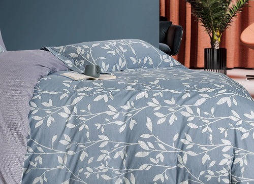 Charlotte Gray/Blue Floral 3 pcs 100% Cotton Comforter Set - 7DAY'S