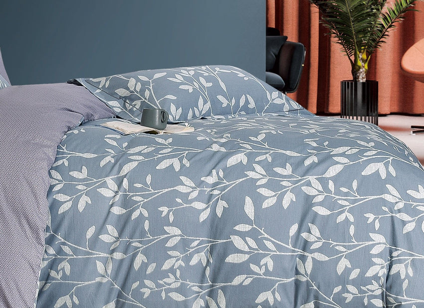 Charlotte Gray/Blue Floral 3 pcs 100% Cotton Comforter Set - 7DAY'S