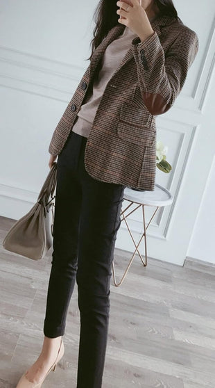 CHARTOU Women's Chic Lapel Collar Plaid 2 - Button Business Work Office Blazer Suit Jacket - 7DAY'S