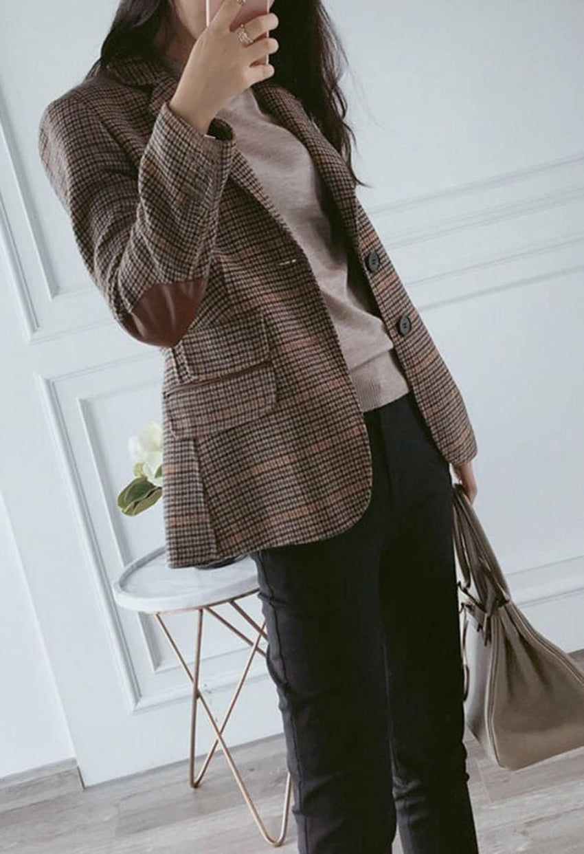 CHARTOU Women's Chic Lapel Collar Plaid 2 - Button Business Work Office Blazer Suit Jacket - 7DAY'S