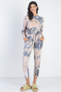 Cherish Apparel Tie - Dye Round Neck Long Sleeve Jumpsuit - 7DAY'S