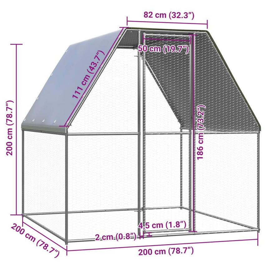 Chicken Cage Silver and Gray 6.6'x6.6'x6.6' Galvanized Steel - 7DAY'S