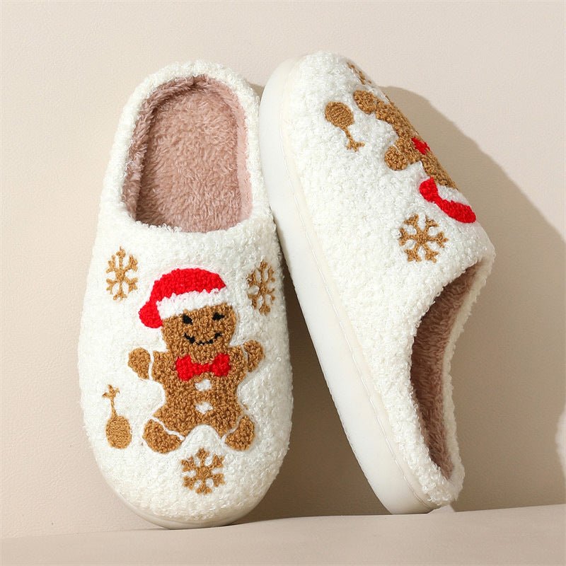 Christmas Snowflake Gingerbread Slippers Winter Indoor Non - slip Floor Bedroom Fuzzy House Shoes For Women Home Slippers - 7DAY'S