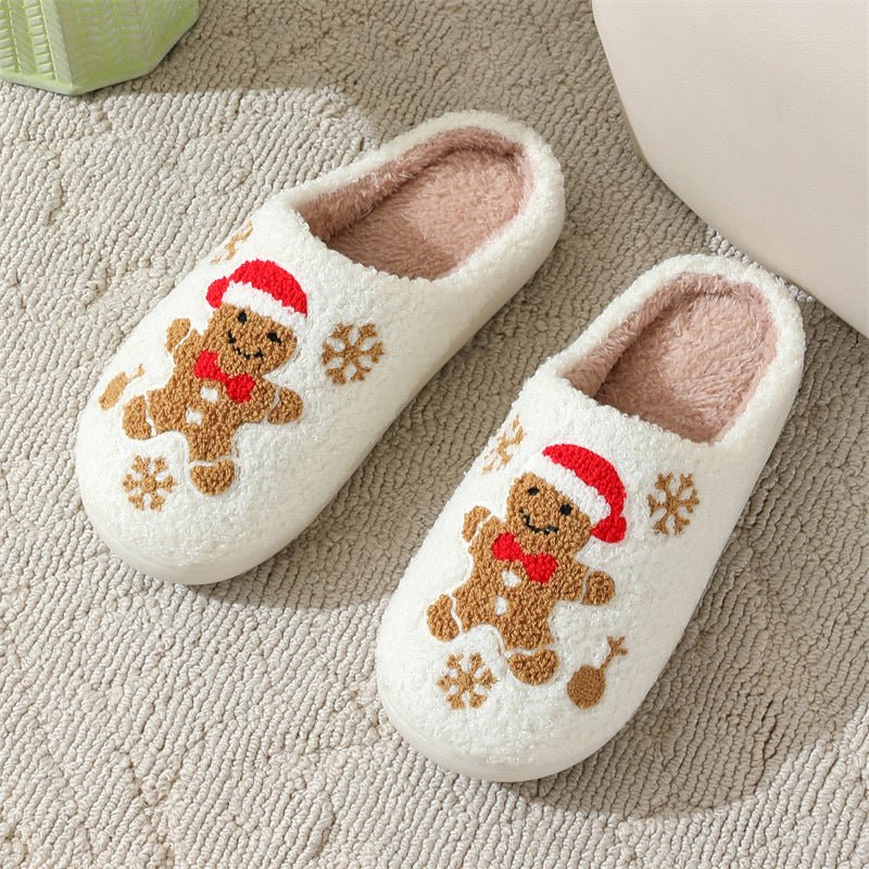 Christmas Snowflake Gingerbread Slippers Winter Indoor Non - slip Floor Bedroom Fuzzy House Shoes For Women Home Slippers - 7DAY'S