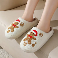 Christmas Snowflake Gingerbread Slippers Winter Indoor Non - slip Floor Bedroom Fuzzy House Shoes For Women Home Slippers - 7DAY'S