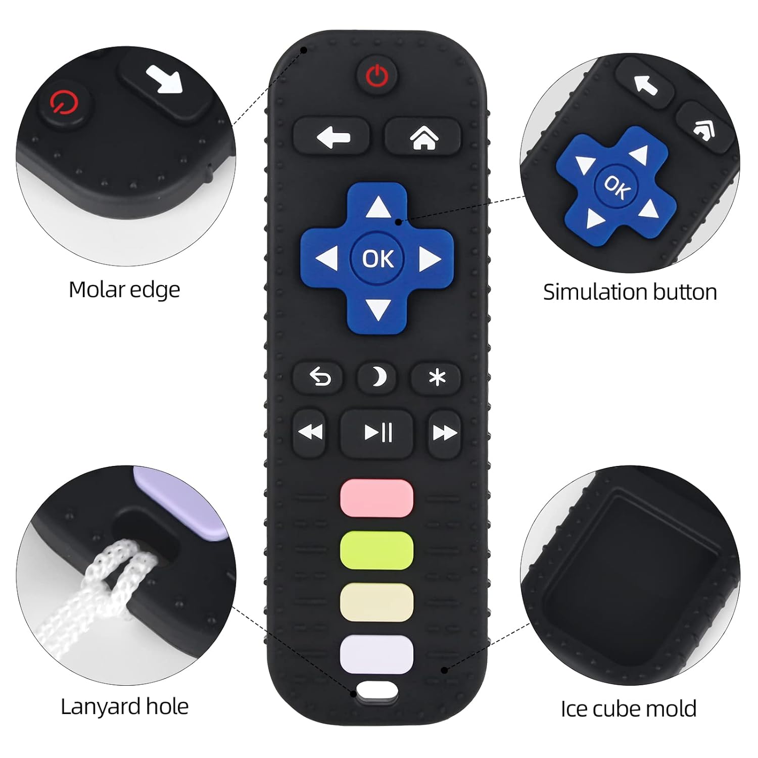 Chuya Baby Teether Toy Chew Toy for Babies 3 - 24 Months TV Remote Control Shape Teething Relief Baby Toys for Infants (Black) - 7DAY'S