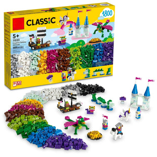 Classic Creative Fantasy Universe Set 11033;  Building Adventure with Unicorn Toy;  Castle;  Dragon and Pirate Ship Builds;  Toys for Kids ages 5 Plus