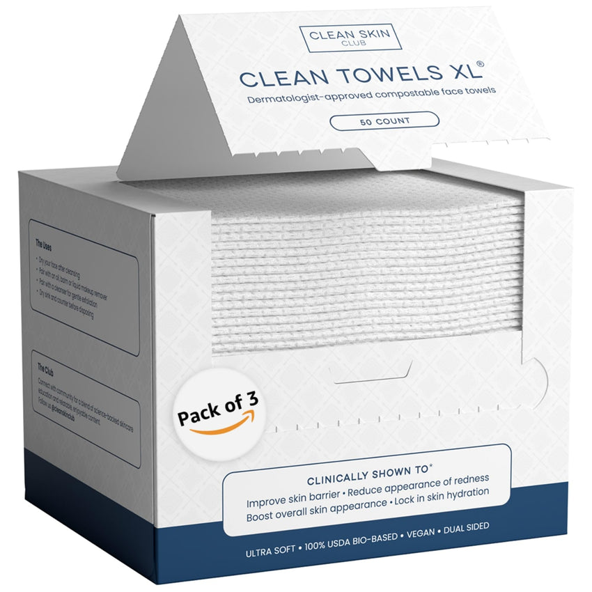 Clean Skin Club Clean Towels XL™, 100% USDA Biobased Face Towel, Disposable Face Towelette, Eczema Association Accepted, Makeup Remover Dry Wipes, Ultra Soft, 50 Ct, 1 Pack - 7DAY'S