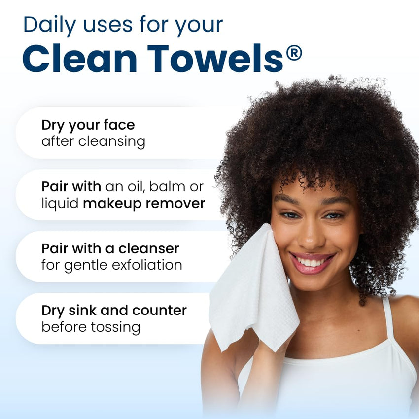 Clean Skin Club Clean Towels XL™, 100% USDA Biobased Face Towel, Disposable Face Towelette, Eczema Association Accepted, Makeup Remover Dry Wipes, Ultra Soft, 50 Ct, 1 Pack - 7DAY'S