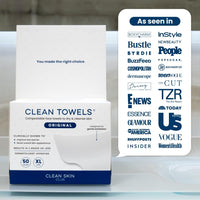 Clean Skin Club Clean Towels XL™, 100% USDA Biobased Face Towel, Disposable Face Towelette, Eczema Association Accepted, Makeup Remover Dry Wipes, Ultra Soft, 50 Ct, 1 Pack - 7DAY'S