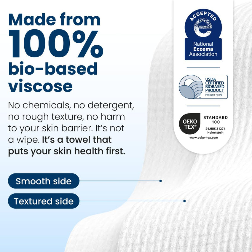 Clean Skin Club Clean Towels XL™, 100% USDA Biobased Face Towel, Disposable Face Towelette, Eczema Association Accepted, Makeup Remover Dry Wipes, Ultra Soft, 50 Ct, 1 Pack - 7DAY'S