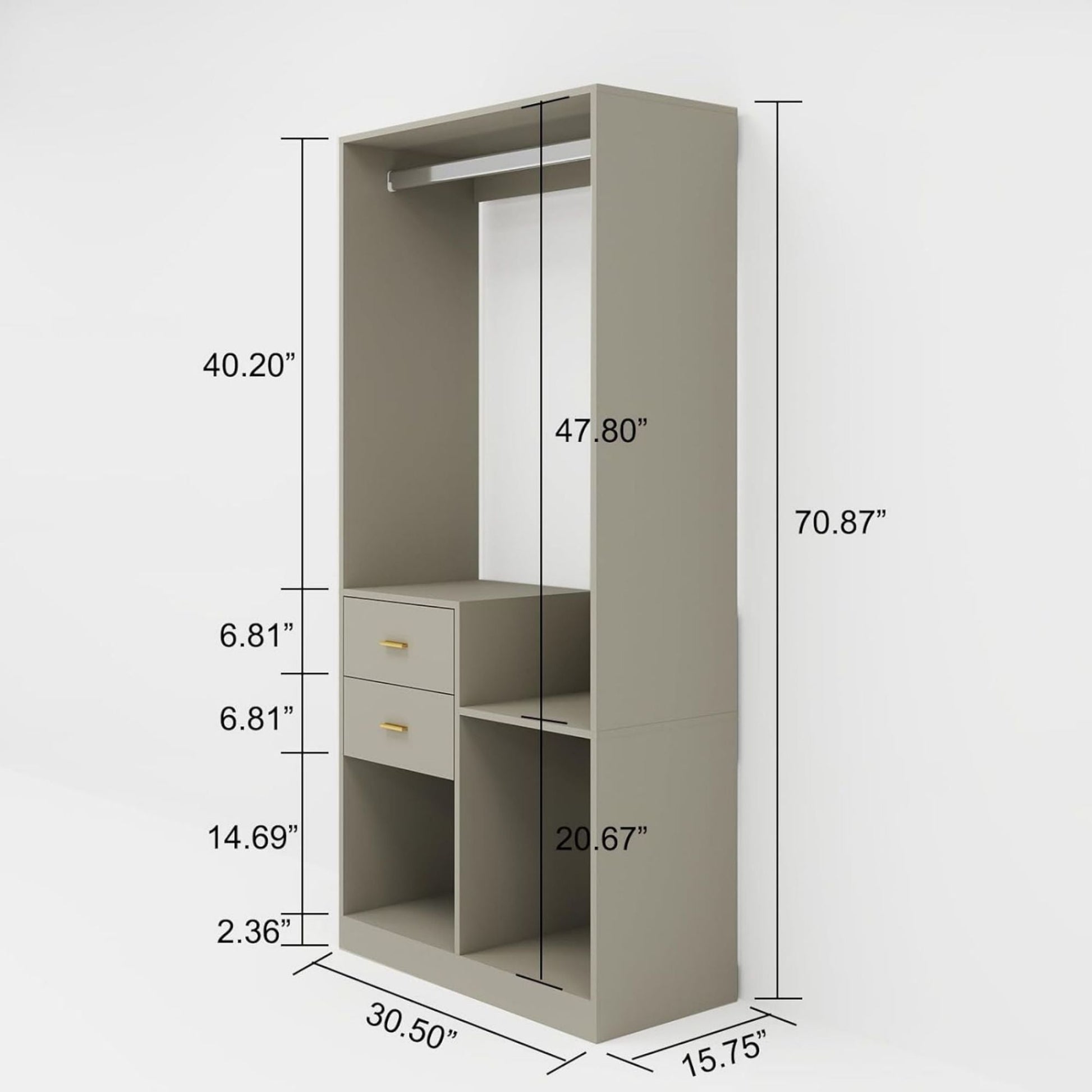 Closet Organizer System, Closet System with Drawers, Clothes Organizer with Closet Shelves Wall Mounted, Grey Wardrobe Closet with Clothing Racks for Hanging Clothes(32"W x 16"D x 71"H) - 7DAY'S
