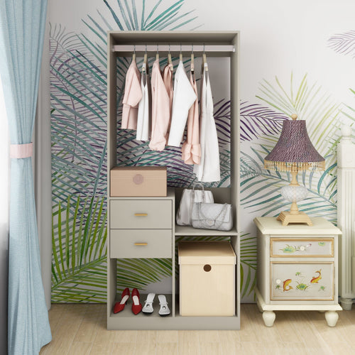 Closet Organizer System, Closet System with Drawers, Clothes Organizer with Closet Shelves Wall Mounted, Grey Wardrobe Closet with Clothing Racks for Hanging Clothes(32"W x 16"D x 71"H)