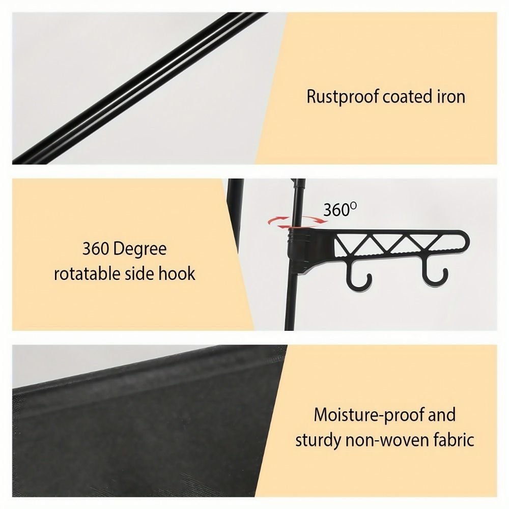 Clothing Rack Clothes Rack, 66'' Multifunctional Garment Rack for Hanging Clothes, 4 Tiers Portable Closet Rack with 4 Hooks & 2 Hanging Rods, Coated Metal Freestanding Closet Wardrobe System, Black - 7DAY'S