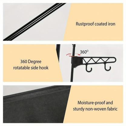 Clothing Rack Clothes Rack, 66'' Multifunctional Garment Rack for Hanging Clothes, 4 Tiers Portable Closet Rack with 4 Hooks & 2 Hanging Rods, Coated Metal Freestanding Closet Wardrobe System, Black - 7DAY'S