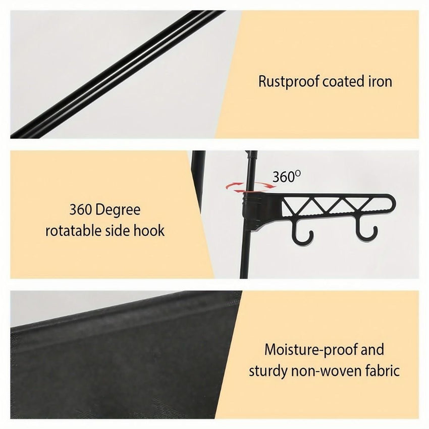 Clothing Rack Clothes Rack, 66'' Multifunctional Garment Rack for Hanging Clothes, 4 Tiers Portable Closet Rack with 4 Hooks & 2 Hanging Rods, Coated Metal Freestanding Closet Wardrobe System, Black - 7DAY'S