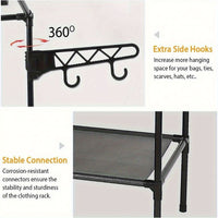 Clothing Rack Clothes Rack, 66'' Multifunctional Garment Rack for Hanging Clothes, 4 Tiers Portable Closet Rack with 4 Hooks & 2 Hanging Rods, Coated Metal Freestanding Closet Wardrobe System, Black - 7DAY'S