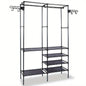 Clothing Rack Clothes Rack, 66'' Multifunctional Garment Rack for Hanging Clothes, 4 Tiers Portable Closet Rack with 4 Hooks & 2 Hanging Rods, Coated Metal Freestanding Closet Wardrobe System, Black - 7DAY'S