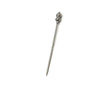 Stainless steel cocktail pick with two decorative beads, ideal for appetizers and party drinks