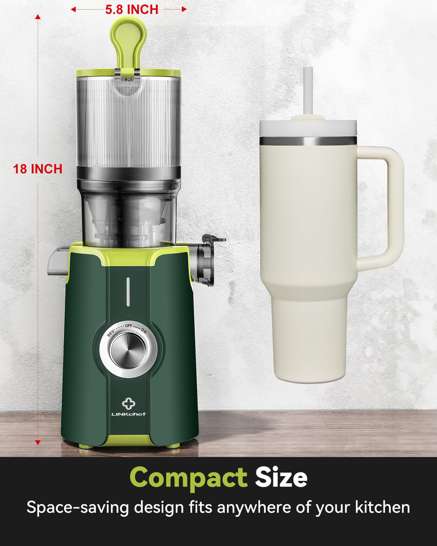 Cold Press Juicer, LINKChef Slow Masticating Juicer Machines with No - Prep 4.35" Large Feed Chute & Upgraded Auger for Whole Vegetables and Fruits, 42oz Capacity, Easy to Clean, Light Green - 7DAY'S