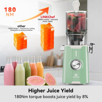 Cold Press Juicer, LINKChef Slow Masticating Juicer Machines with No - Prep 4.35" Large Feed Chute & Upgraded Auger for Whole Vegetables and Fruits, 42oz Capacity, Easy to Clean, Light Green - 7DAY'S