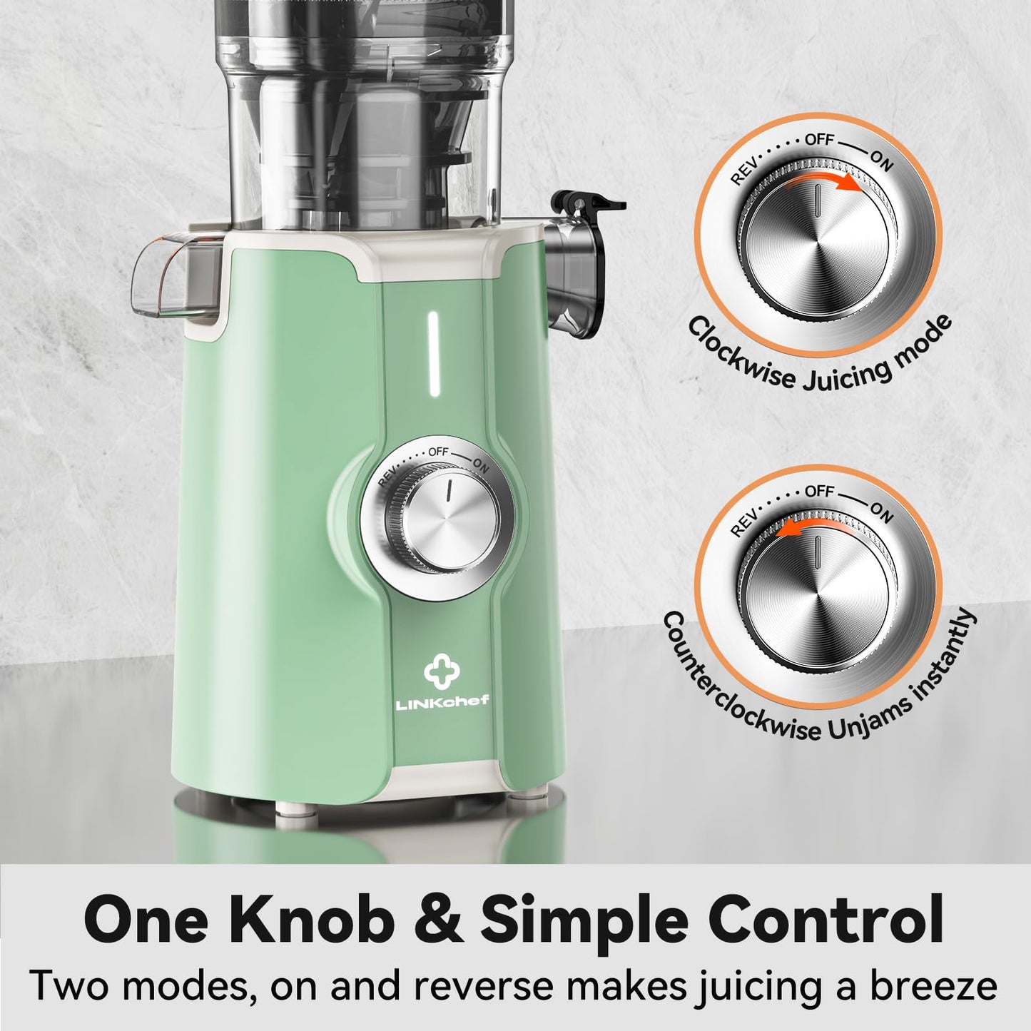 Cold Press Juicer, LINKChef Slow Masticating Juicer Machines with No - Prep 4.35" Large Feed Chute & Upgraded Auger for Whole Vegetables and Fruits, 42oz Capacity, Easy to Clean, Light Green - 7DAY'S