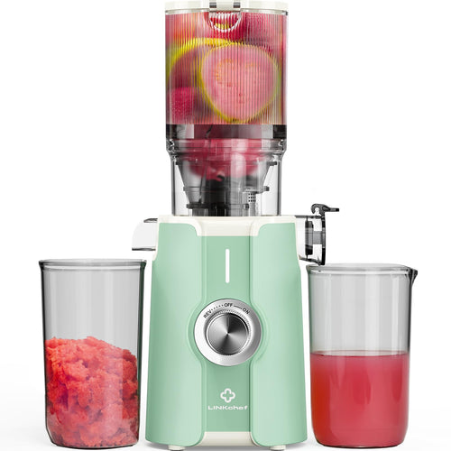 Cold Press Juicer, LINKChef Slow Masticating Juicer Machines with No-Prep 4.35" Large Feed Chute & Upgraded Auger for Whole Vegetables and Fruits, 42oz Capacity, Easy to Clean, Light Green
