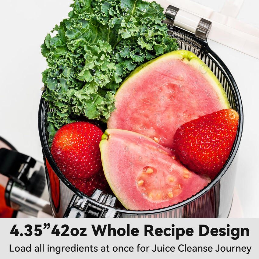Cold Press Juicer, LINKChef Slow Masticating Juicer Machines with No - Prep 4.35" Large Feed Chute & Upgraded Auger for Whole Vegetables and Fruits, 42oz Capacity, Easy to Clean, Light Green - 7DAY'S